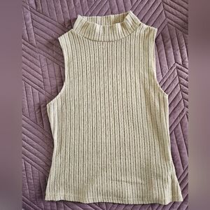 SHEIN Ribbed Sleeveless Mock Neck Top - Beige